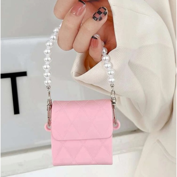 Pink Handbag AirPods Pro Case with Faux Pearl Handstrap - Picture 2 of 4